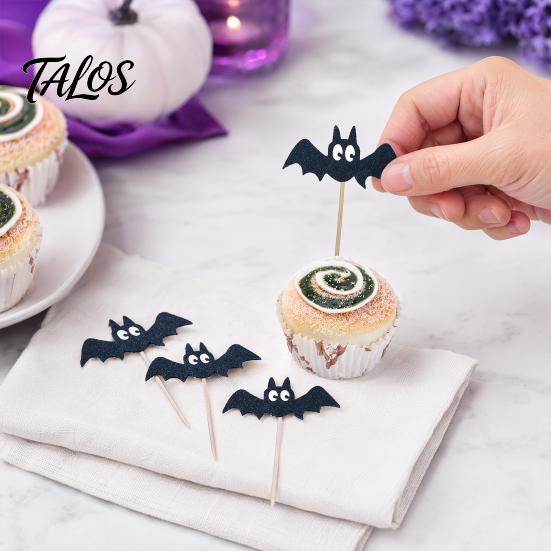 Safe Food-grade Cake Topper 8 Pcs Halloween Bat Cupcake Toppers, Black Cartoon Pick Picks for Halloween, Baby Shower, Birthday Party Decoration