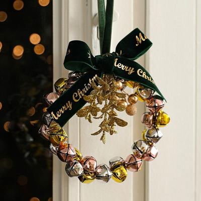 Iron Christmas Bells Wreath Handmade DIY Wreath Bow Bells Wreath Pendant Exquisite Christmas Chime Bells Party Favors