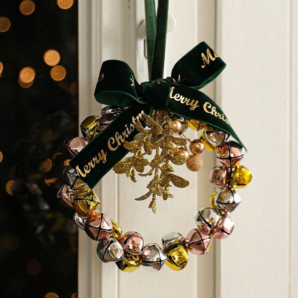 Handmade Bow Bells Wreath Pendant Iron Christmas Chime Bells  New Year Gifts