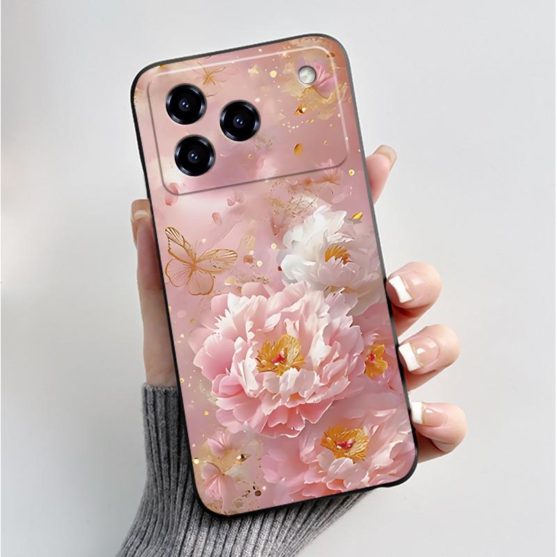 Printing Pattern Case For ZTE Blade A76 4G Z2474 Soft Silicone Black Shell Cover Cute Flower Cartoon Casing