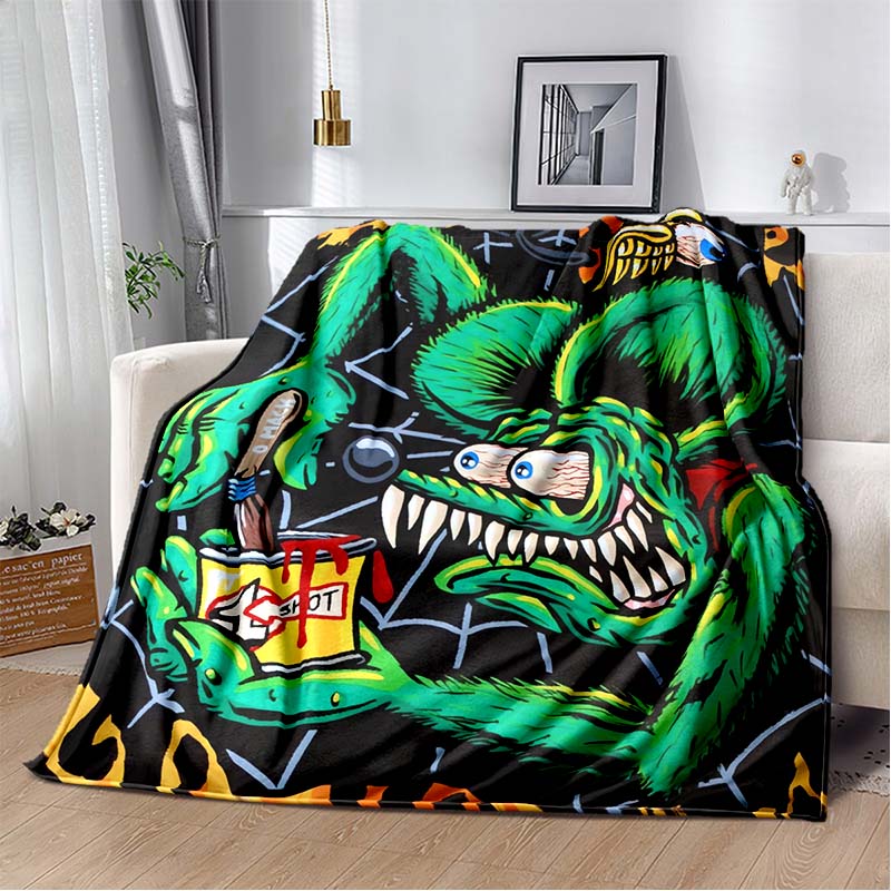 Rat Fink Retro Monster Graphic Print Flannel Blanket Cozy Warm Throw Sofa Bedroom Present Indoor Home Party Lounge Decor