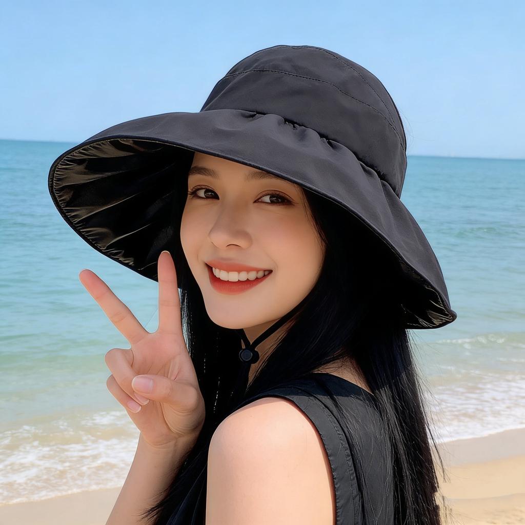 Summer sun protection hat women's versatile double-sided with large brim bucket hat outdoor UV protection travel visor