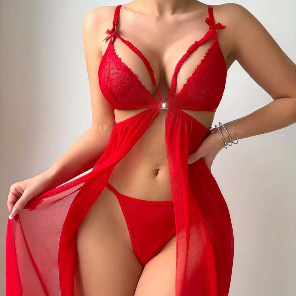 Sexy suspender two-piece sexy nightdress hollow bow casual body sculpting two-piece set for women