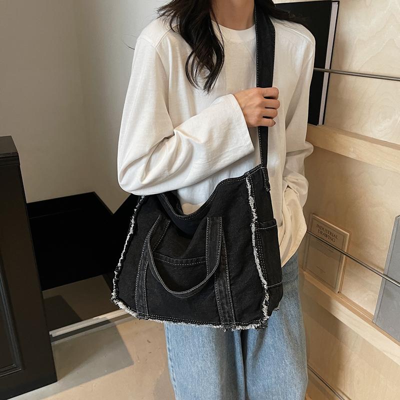 Sac en Denim Vintage Sac à Bandoulière pour Femme Sac Cabas de Commute Sac de Shopping