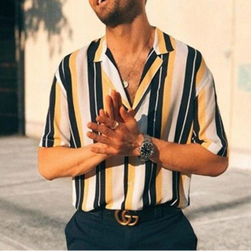 

Рубашка в вертикальную полоску, топы с коротким рукавом Yellow XXL