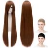 CaseEden Cosplay Wig, Smooth, Long, 100cm, Heat-Resistant, Deep Brown, Brown, Set of 2 Wig Nets