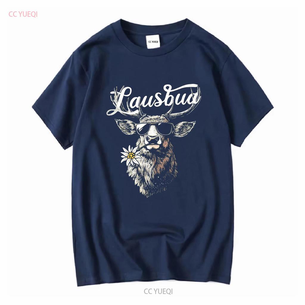 Men's T Shirt Costume Hisch Alpen Edelweiss Lettering Lausbua Bavaria Vintage Washed Stylish Soft Stretched Designer Clothes