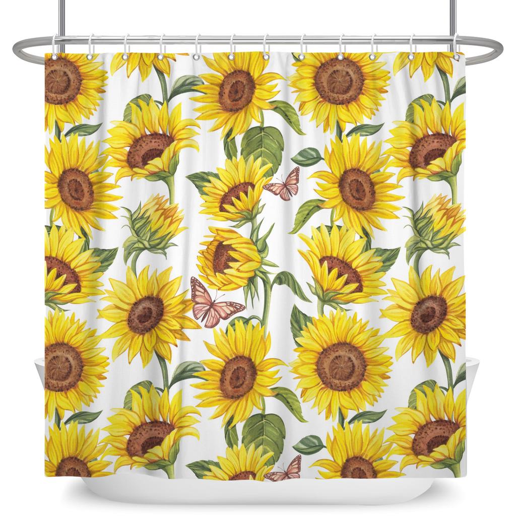 Modern Fresh Bathroom Shower Curtain Green Plants Colourful Flowers Bathroom Waterproof Curtain With Hooks Polyester Curtains