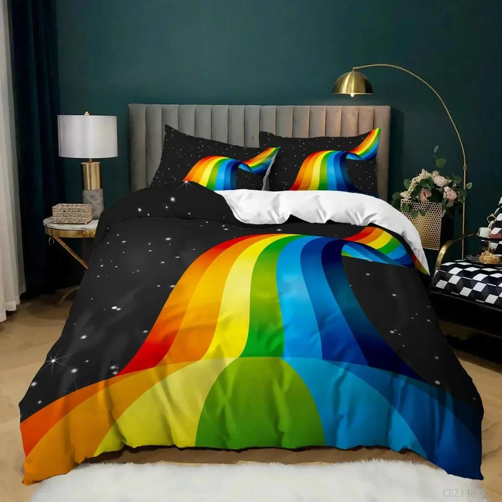 Rainbow Pride Bedding Set Rainbow Flags Duvet Cover Set Rainbow Stripe Design 3D Soft Microfiber Bedding Queenking Size