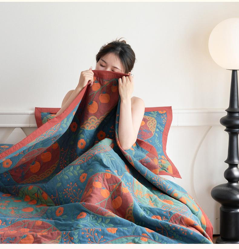 Class A Cotton Towel Blanket: 3-Layer Gauze, Yarn-Dyed Jacquard, 4-Seasons Bedspread, Air Conditioning Quilt, 3-Piece Set