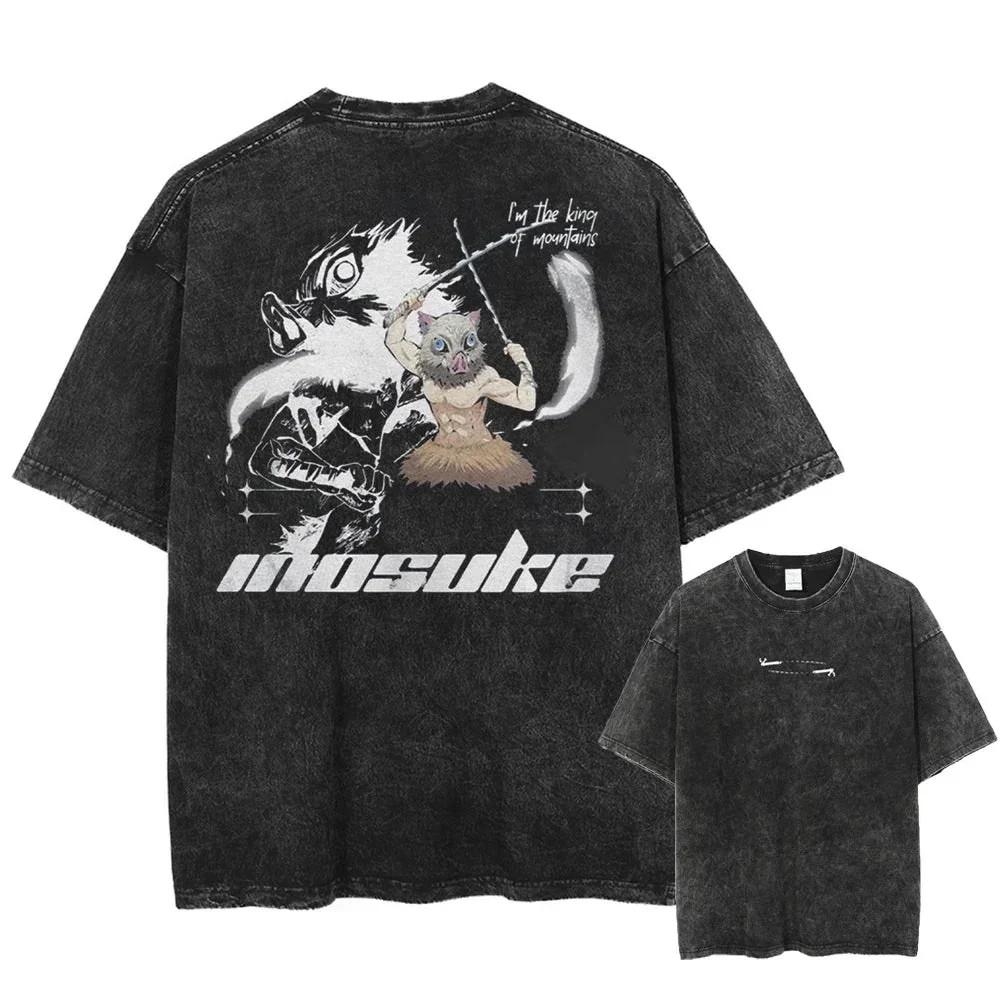 Demon Slayer TShirt Oversized Anime Vintage Washed Tee Cotton S3XL Unisex