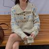 Elegant Printed Loose Knitted Women Sweater Autumn Winter Outer Wear Loose Thickened Sweaters Long Sleeve Casual Office Tops Simple Lapel Clothing