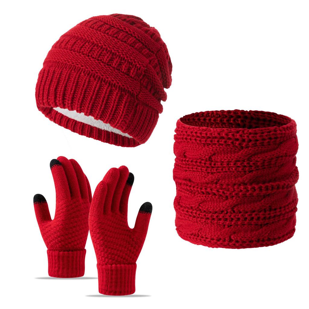 Winter Warm 3-Piece Set Fleece Lined Hat Scarf Gloves for Men Women Premium Black