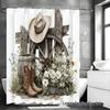 Farmhouse Market Design 4-Piece Bathroom Shower Curtain Set with 12 Hooks, Country Style Home Decor
