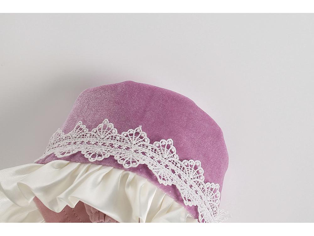 Elegant Purple Velvet Hat with Lace for Baby Girls - Autumn/Winter Infant Lolita Court Style