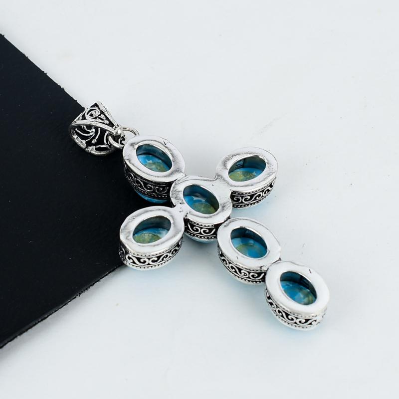 Larimar Edelstein Anhänger 925 Sterling Silber - Handgefertigtes Kreuz Design, Alltagsschmuck, Einzigartiger Larimar Anhänger Hochzeitsgeschenke