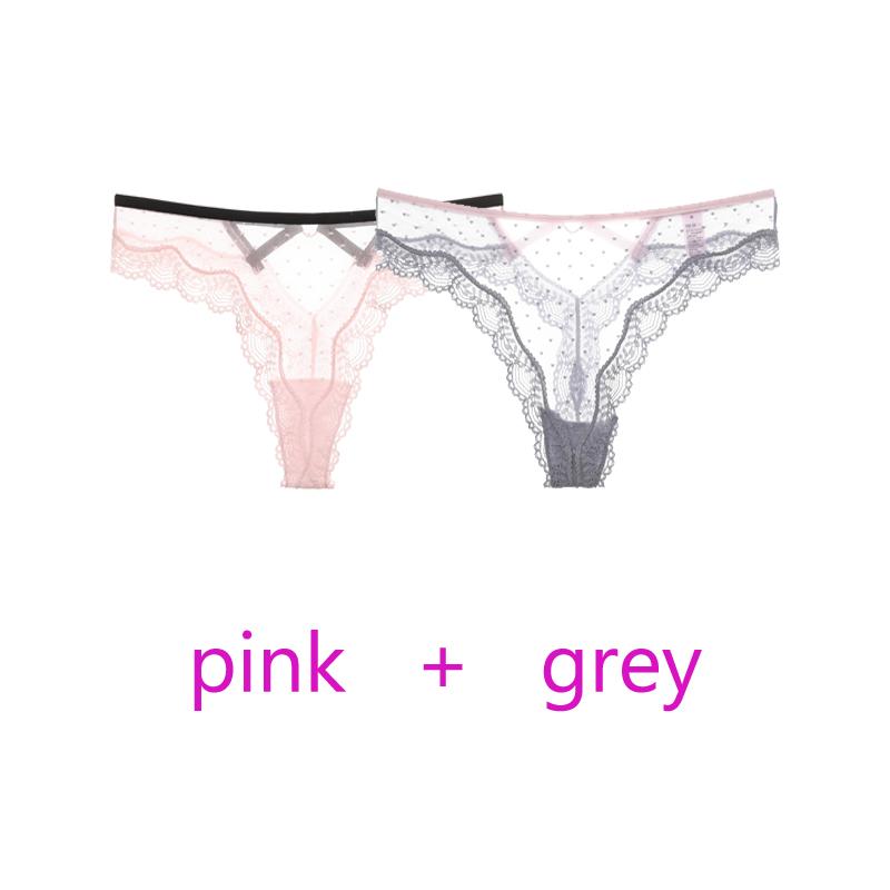 TERMEZY 2Pcs/Lot Sexy Lace Panties Women Low-waist Underwear Hollow Out Transparent Thong Female Seamless G-string Lingerie Underpant
