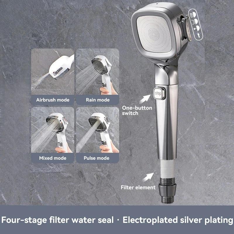 Vysokotlaká masážní sprchová hlavice se samočisticí funkcí a filtrem - Zastavení vody jedním dotykem, Odolný ABS materiál, Úspora vody
