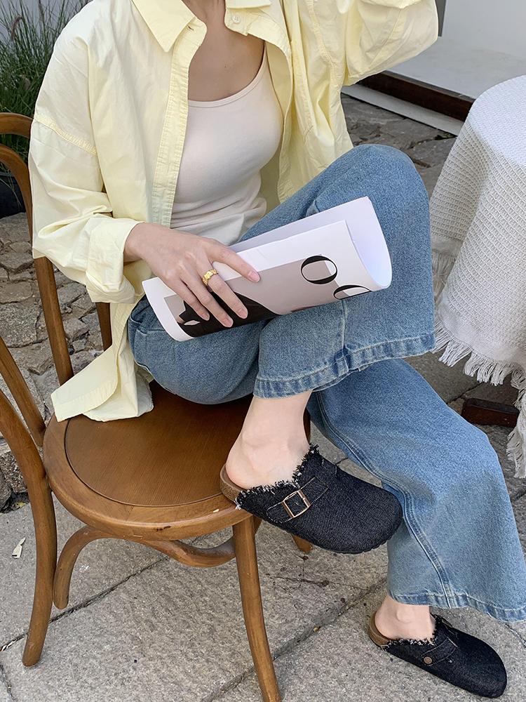 Fashion Women's Canvas Mule Clogs Closed Toe Cork Footbed Slide Sandals Leisure Vacation Beach Shoes Outdoor Flats Women's Mules Zapatos