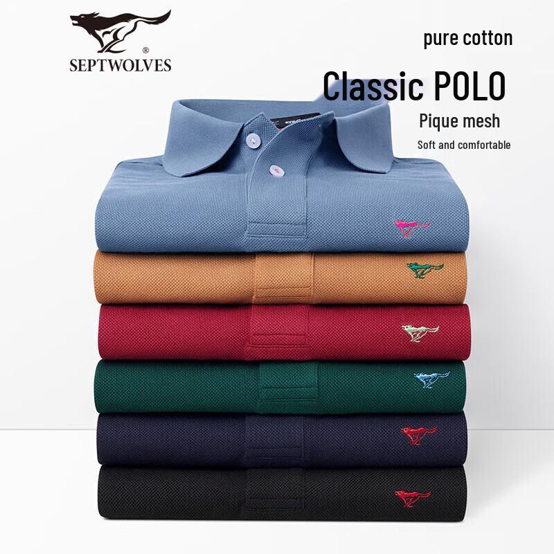 SEPTWOLVES Men's Long-Sleeve Cotton Polo Shirt