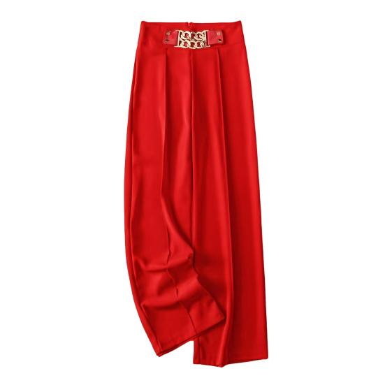 Women Suit Pants High Waist Straight Wide Leg Long Pants with Pockets Solid Color