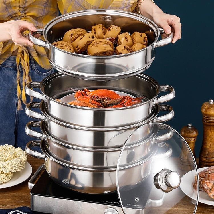 Stainless Steel Multi-Layer Steamer Pot for Buns, Soup, and Hot Pot - Compatible with Induction and Gas Stoves
