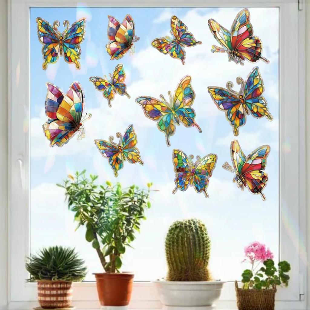 20pcs Window Decals for Bird Strikes, Anti Collision Window Clings, Rainbow Reflection Window Sticker, Butterfly Style Sun Catcher Stickers for Glass