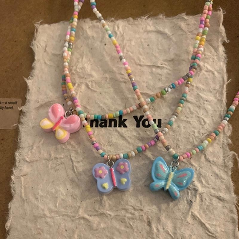 Butterfly Beaded Necklaces Butterfly Choker Pendant Necklace Beaded Choker Resin Material Perfect Gift for Girl Children