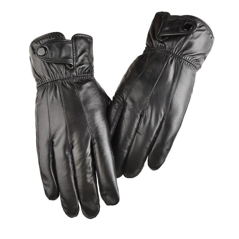 All-finger sheepskin gloves, leather and fleece thickened to keep warm, autumn and winter fleece touch screen men's cycling driving gloves