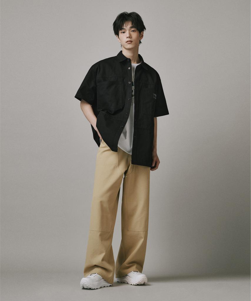 Beodeonteu Oversized Canvas Cutout Work Shirt [Black]