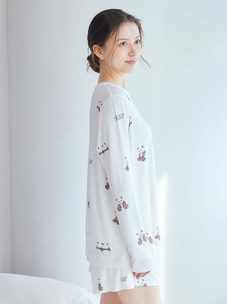 gelato pique Tricou Lung Mărime Liberă cu Imprimeu Panda (PWCT251225) Femei Alb/Alb,