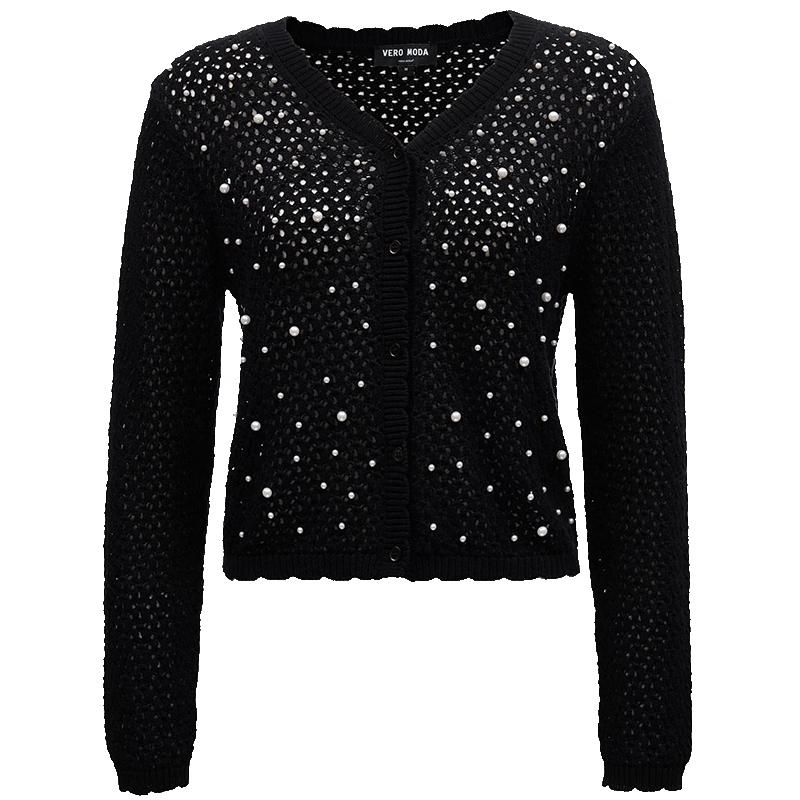 

VEROMODA Women s Dopamine Faux Pearl Hollow-Out Knitted Cardigan L