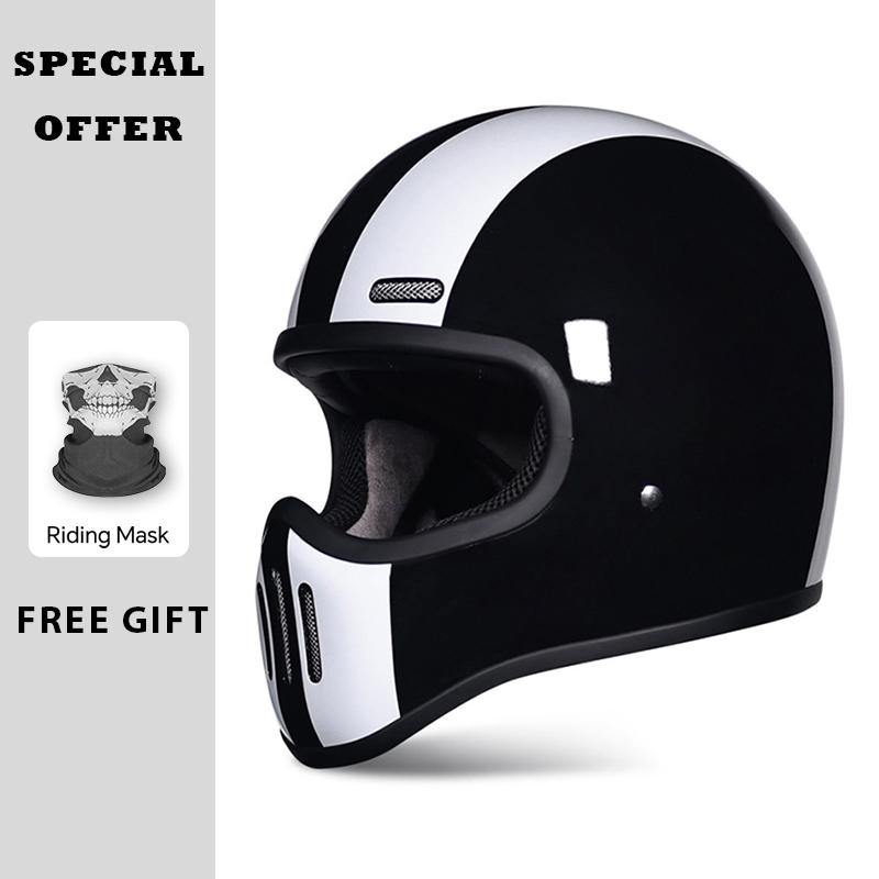 TT&COCASCOS Retro Fiberglass Full Face Helmets for Motorcycle Cafe Racer Moto Scooter Racing Fiber Glass Helmet Japanese Style M