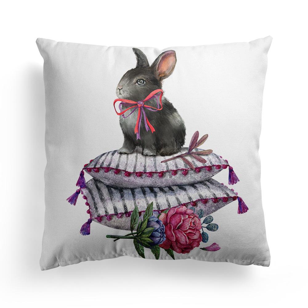 New Spring Easter Pillow Case Bunny Flowers Wreath Peach Skin Fleece Print Pillow Clothes Cover