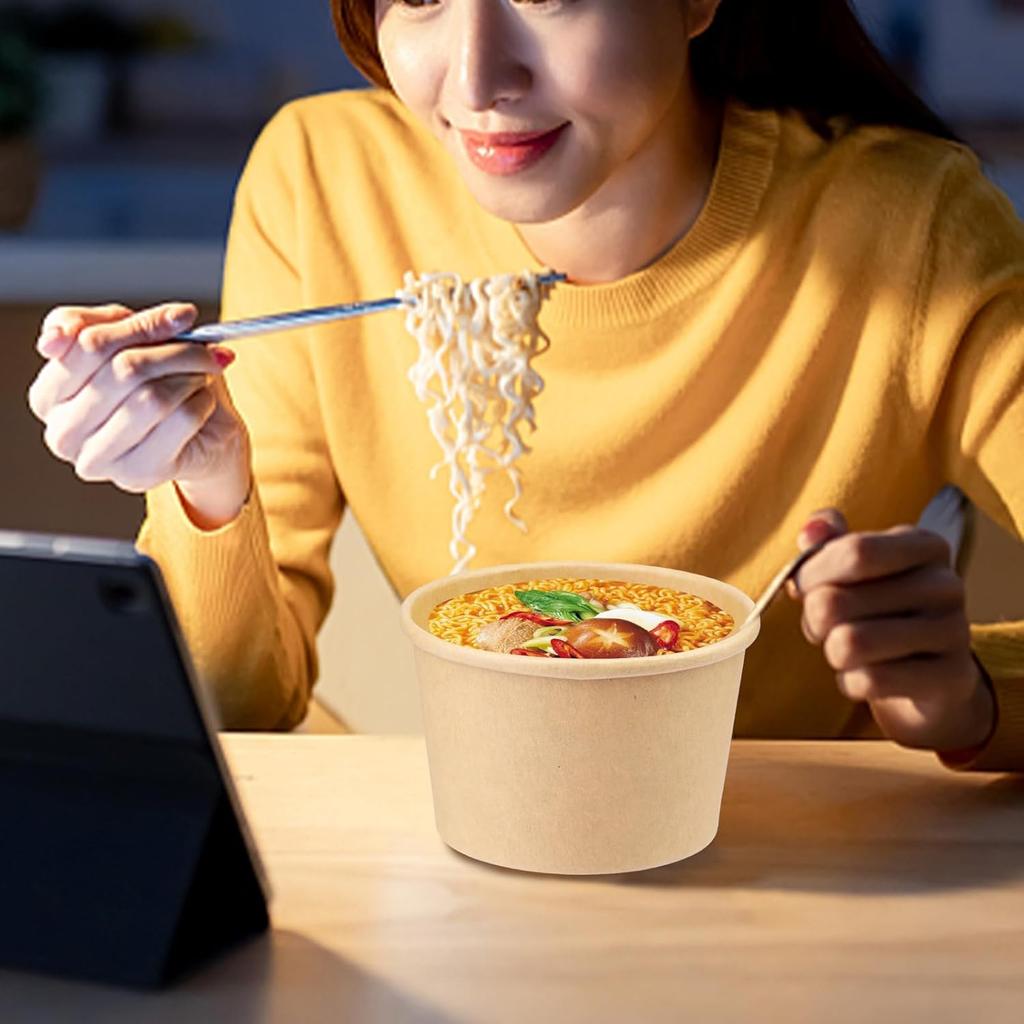 8 Oz 75 Pack Paper Soup Containers with Lids, Disposable Kraft Food Cups, Soup Cups Paper Ice Cream Cup, Dessert Cup, Yogurt Ice Cream Containers.