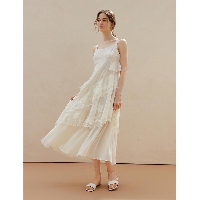 INMAN French Style Irregular Lace Ruffle Midi Dress