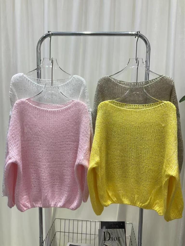 Spring and Summer New Loose Sequins Soft Waxy Knitted Sweater Top Thin Gentle Wind Sweet High Sense Pullover Woman