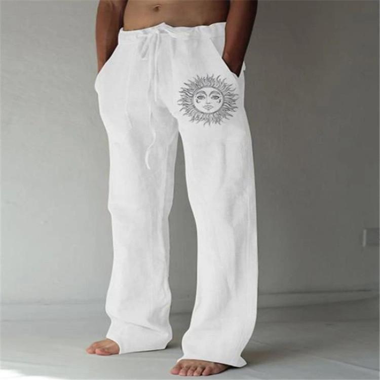 Casual Pants For Men With Printed Cotton Linen Fabric For Spring Urban Style Comfort