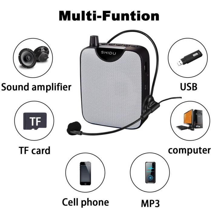Amplificateur de voix,10W Mini Portable Rechargeable Ultraléger Voix Amplificateurs haut-parleur portable ampli pour micro ,UHF méga