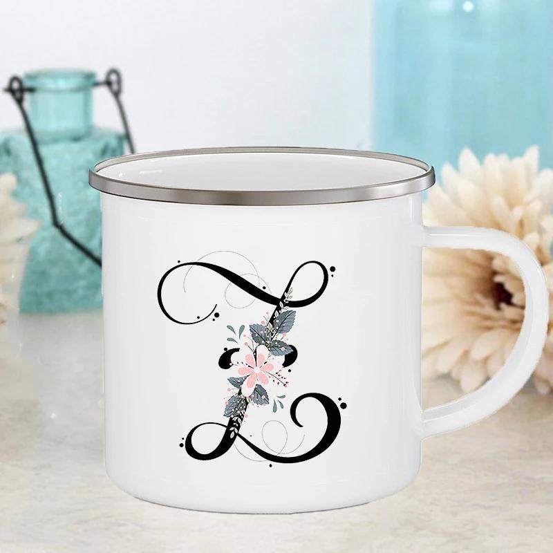 Letter Flower Mugs Wedding Creative Coffee Wine Cups Drinks Dessert Milk Juice Cup Enamel Mugs Handle Drinkware Bridesmaid Gifts
