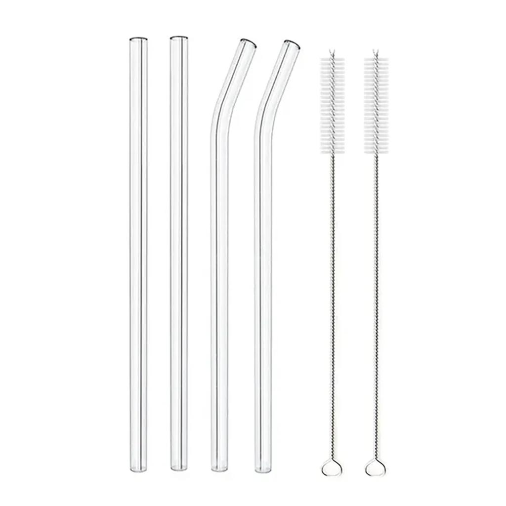 4-8Pcs Reusable Glass Straw Set High Borosilicate Smoothie Cocktails Straw Healthy Eco Friendly Drinking Straw with Clear Brush