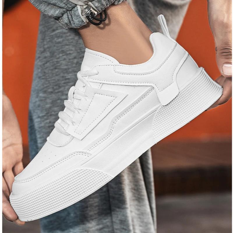 White Shoes for Men Summer Korean Style Fashionable Breathable Casual Student Board Shoes Non-slip Lace Up Thick Soled Sneakers