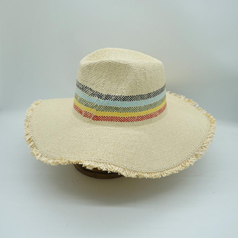 Korean Japanese Weaving Splicing Gradual Change Beige Casual Flat Top Top Hat Men And Women Summer Sunshade Sun Protection Beach Straw Hat