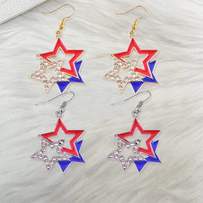 Turmeric/Space Grey Earrings Earrings Pentagram Overlapping Splicing Diamond Hollow Design Independence Day