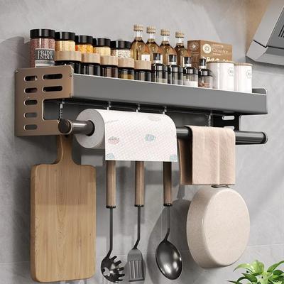 Wall Mounted Kitchen Storage Rack Space Aluminum Waterproof Household Knife Holder No Punching Required Seasoning Storage Shelf