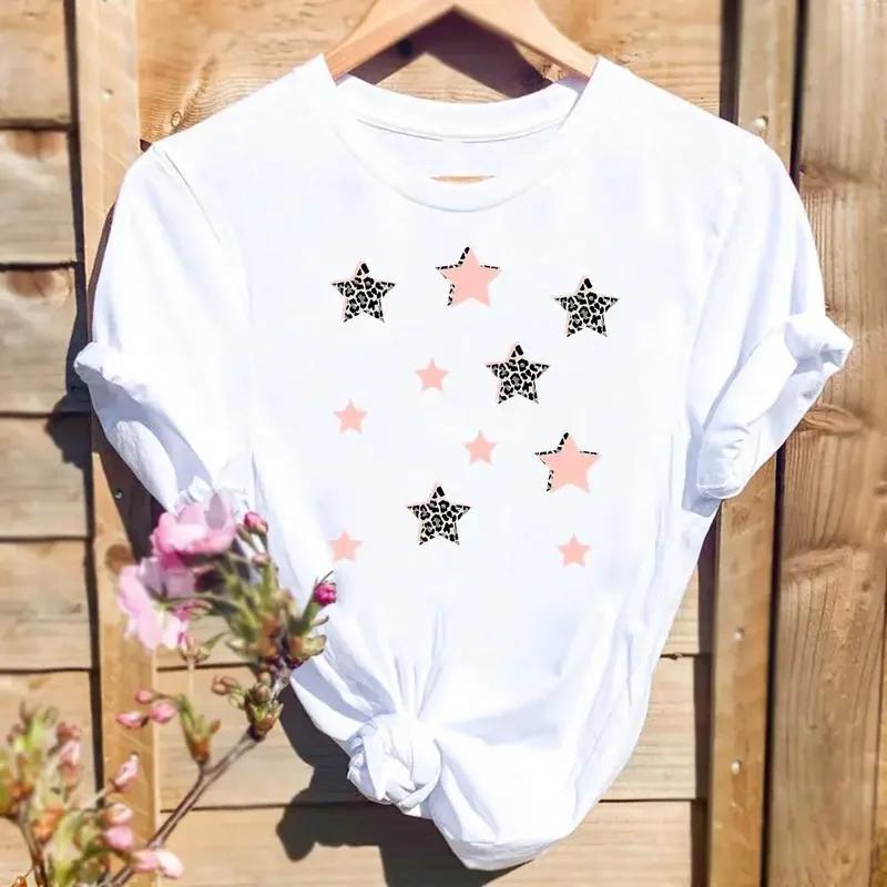 Ženy Tričká Leopard Love Heart Print Móda Grafika T Top Krátky rukáv 90. roky Roztomilé jarné letné tričko Dámske tričko s tričkom