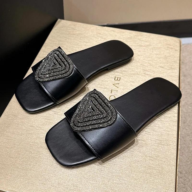 Crystal Women Flats Slippers Summer Open Toe Beach Flip Flops Summer 2025 New Luxury Shoes Outdoor Sandals Femme Slides