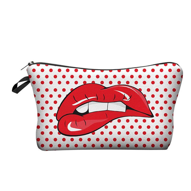 1pc Sexy Red Lips Polka Dot Pattern Printed Makeup Bag Perfect for Women Girls Travel And Vacation Storage Bag