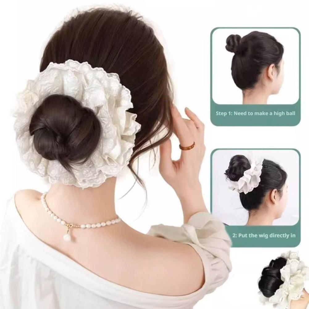 Women's Lace Bud Wig Clip Korean Style Hair Artifact Bun Bag Lace Hairpiece Clip Ponytail Base L4B2