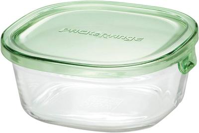 Iwaki Hitzebeständiger Vorratsbehälter aus Glas, grün, quadratisch, S, 450 ml, Reis, 1 Portionspackung, Mikrowelle &